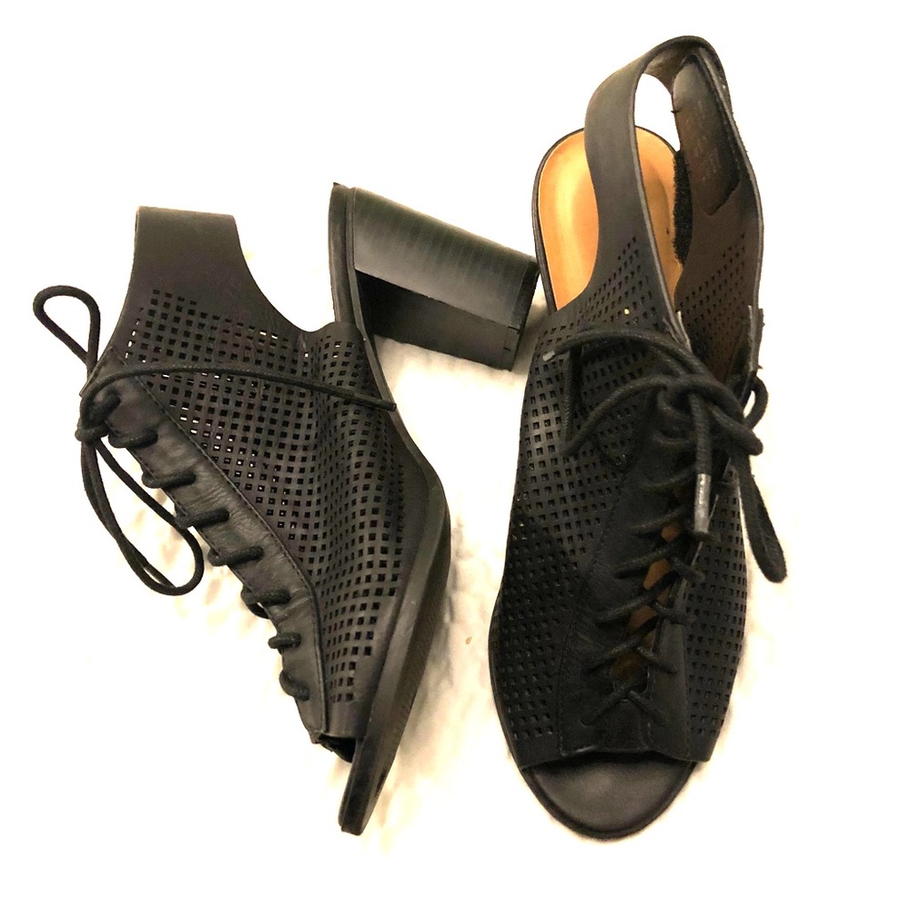 Black Lace Up Open Toe booties